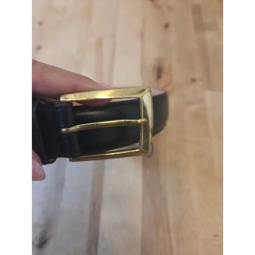 Vintage Trafalgar Men's Black Leather Belt Sz 42 Solid Brass Buckle USA Made